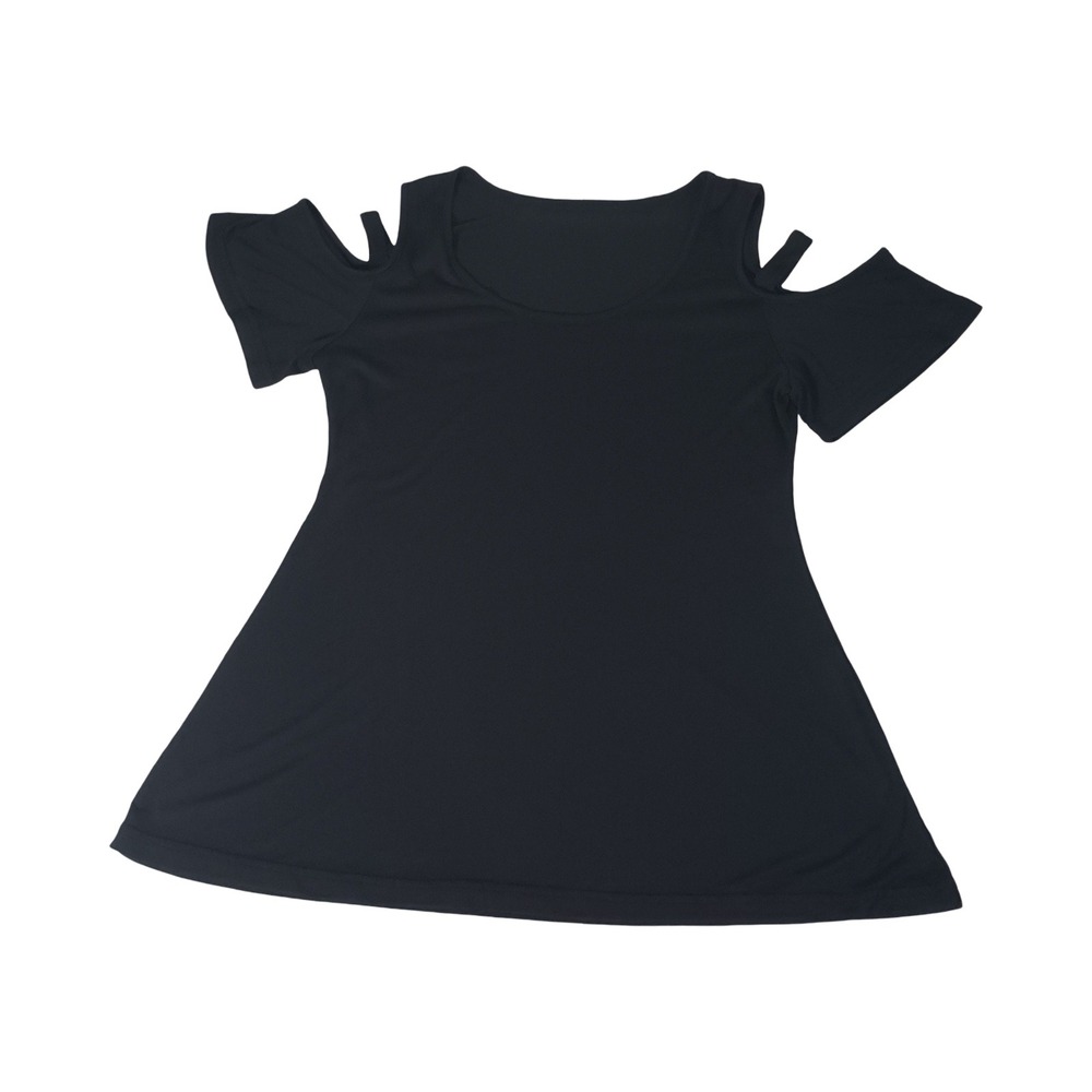 Noflik Women Black Cold Shoulder Cutout Tunic Top Short Sleeve Small NF-2007